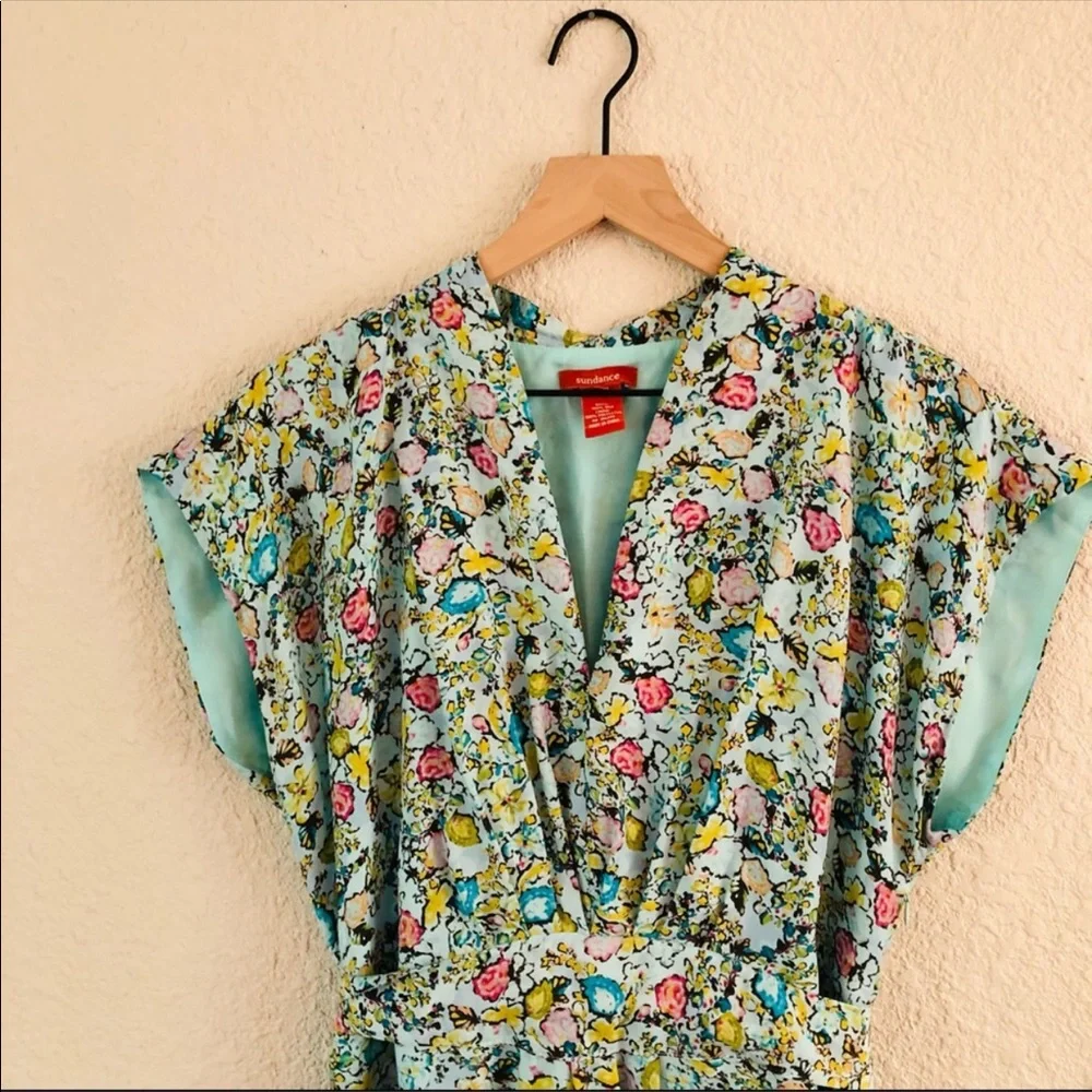 Sundance silk light blue floral tie waist dress size 14 - Picture 2 of 14